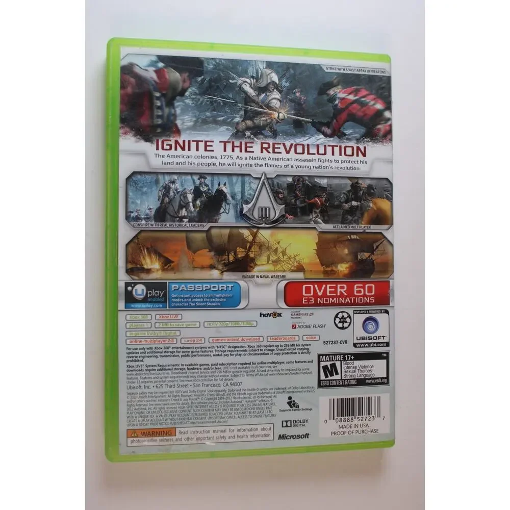 Assassin's Creed III (Microsoft Xbox 360) Authentic, Tested/works great